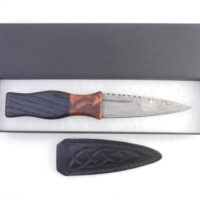 Bog Oak and Desert Ironwood Burr Damascus Steel Sgian Dubh- sharpened, Scottish gift, Scottish, wedding gift, groom gift, mens gift