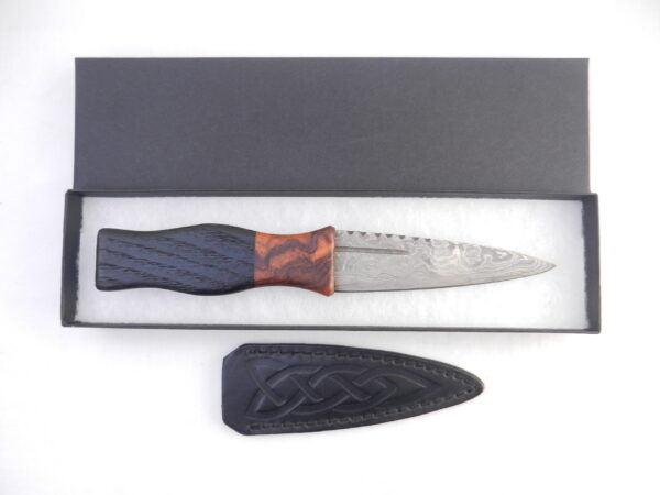 Bog Oak and Desert Ironwood Burr Damascus Steel Sgian Dubh- sharpened, Scottish gift, Scottish, wedding gift, groom gift, mens gift