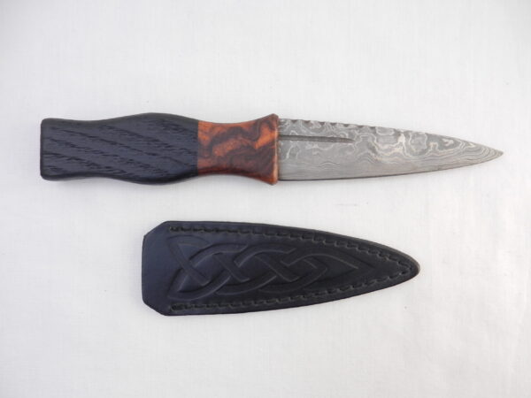 Bog Oak and Desert Ironwood Burr Damascus Steel Sgian Dubh- sharpened, Scottish gift, Scottish, wedding gift, groom gift, mens gift