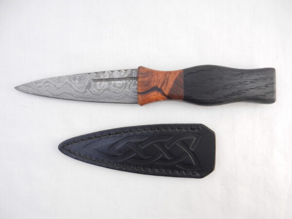 Bog Oak and Desert Ironwood Burr Damascus Steel Sgian Dubh- sharpened, Scottish gift, Scottish, wedding gift, groom gift, mens gift