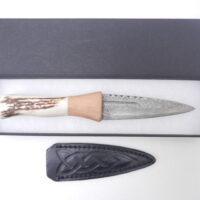 Natural Red Deer Antler and Walnut Damascus Sgian Dubh