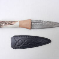 Natural Red Deer Antler and Walnut Damascus Sgian Dubh