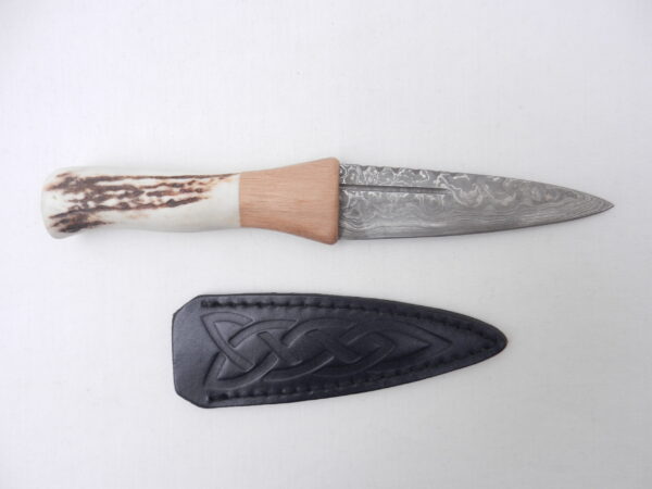 Natural Red Deer Antler and Walnut Damascus Sgian Dubh