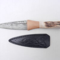 Natural Red Deer Antler and Walnut Damascus Sgian Dubh