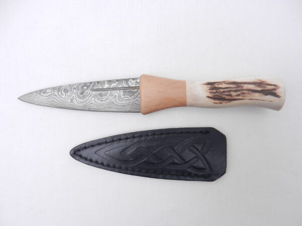 Natural Red Deer Antler and Walnut Damascus Sgian Dubh
