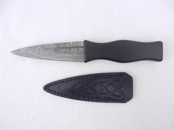DSCN3937 Damascus Steel Sgian Dubh in African Blackwood and Burr Wych Elm sapwood, Scottish knife, kilt knife, Scottish gift