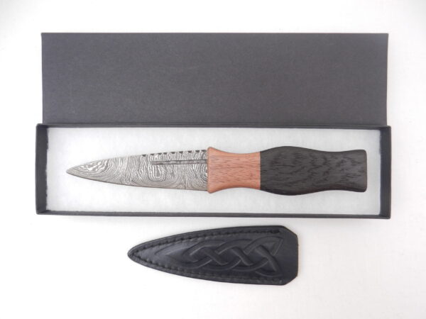 DSCN3970 Scottish Bog Oak and Walnut Damascus Sgian Dubh, Scottish knife, kilt knife, wedding gift