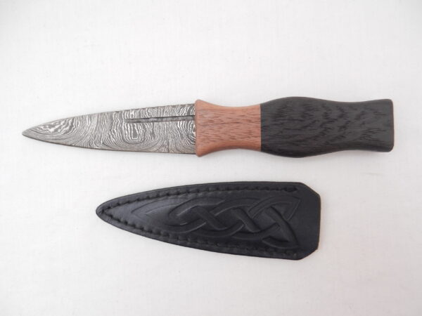 DSCN3971 Scottish Bog Oak and Walnut Damascus Sgian Dubh, Scottish knife, kilt knife, wedding gift