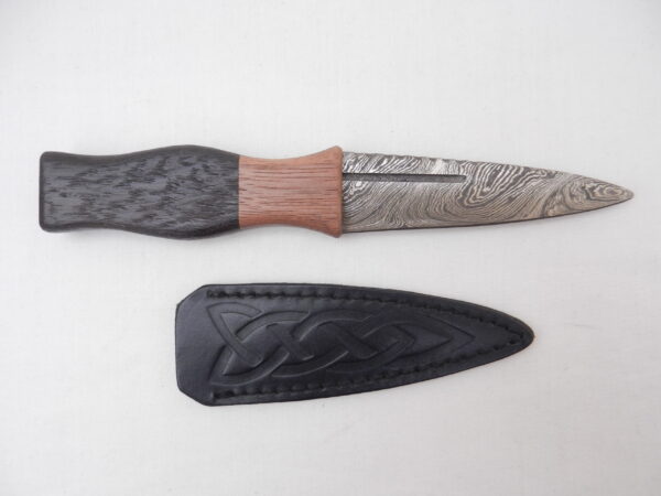 DSCN3972 Scottish Bog Oak and Walnut Damascus Sgian Dubh, Scottish knife, kilt knife, wedding gift