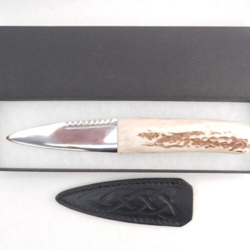 Natural Sgian Dubh in Red Deer Antler and Wych Elm, Scottish knife, kilt Knife