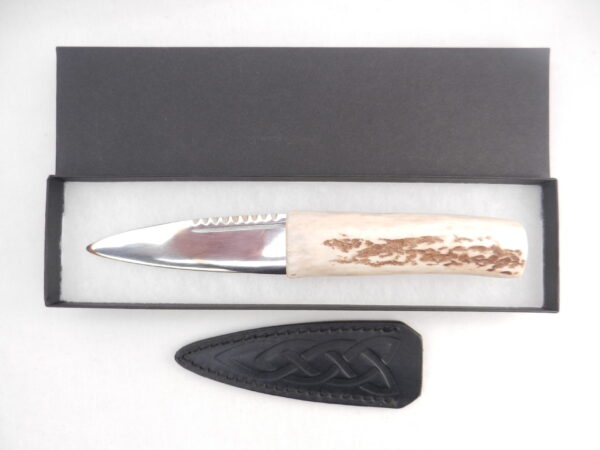 DSCN4050 Natural Sgian Dubh in Red Deer Antler and Wych Elm, Scottish knife, kilt Knife