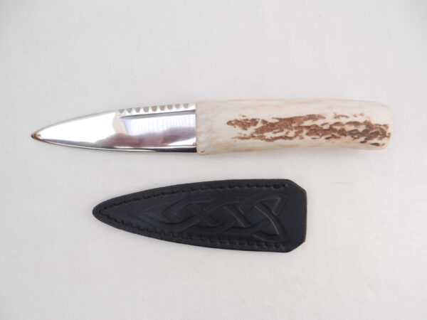 DSCN4051 Natural Sgian Dubh in Red Deer Antler and Wych Elm, Scottish knife, kilt Knife