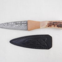 DSCN4075 Natural Red Deer Antler and Walnut Damascus Sgian Dubh, Scottish knife, kilt knife, Scottish gift