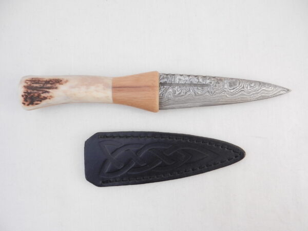 DSCN4076 Natural Red Deer Antler and Walnut Damascus Sgian Dubh, Scottish knife, kilt knife, Scottish gift