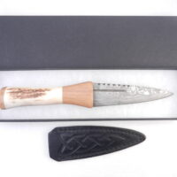 DSCN4102 New Damascus Steel Sgian Dubh in Red Deer Stag Antler and Scottish Walnut, Scottish gift, antler gift, wedding gift, groom gift, mens gift