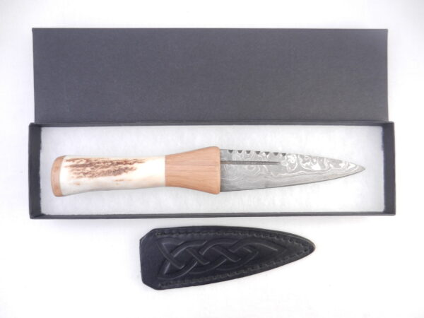 DSCN4102 New Damascus Steel Sgian Dubh in Red Deer Stag Antler and Scottish Walnut, Scottish gift, antler gift, wedding gift, groom gift, mens gift