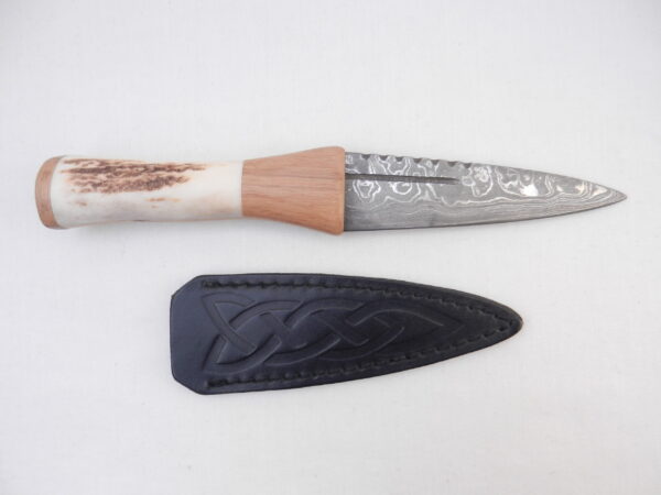 DSCN4103 New Damascus Steel Sgian Dubh in Red Deer Stag Antler and Scottish Walnut, Scottish gift, antler gift, wedding gift, groom gift, mens gift