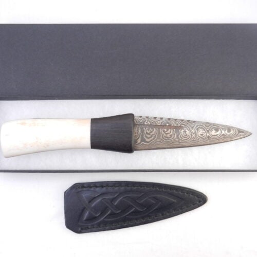 DSCN4109 Damascus Steel Sgian Dubh in Red Deer Stag Antler and African Blackwood, Scottish gift, antler gift, wedding gift, groom gift, mens gift