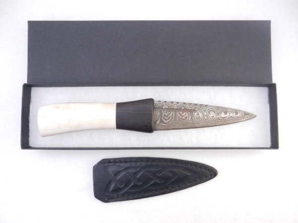 DSCN4109 Damascus Steel Sgian Dubh in Red Deer Stag Antler and African Blackwood, Scottish gift, antler gift, wedding gift, groom gift, mens gift