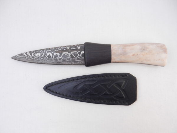 DSCN4111 Damascus Steel Sgian Dubh in Red Deer Stag Antler and African Blackwood, Scottish gift, antler gift, wedding gift, groom gift, mens gift