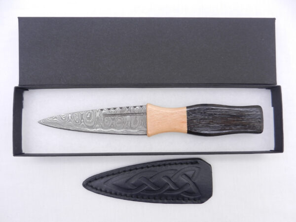 Damascus Steel Sgian Dubh in African Ebony and Hawthorn - sharpened, Scottish gift, wedding gift, groom gift, mens gift