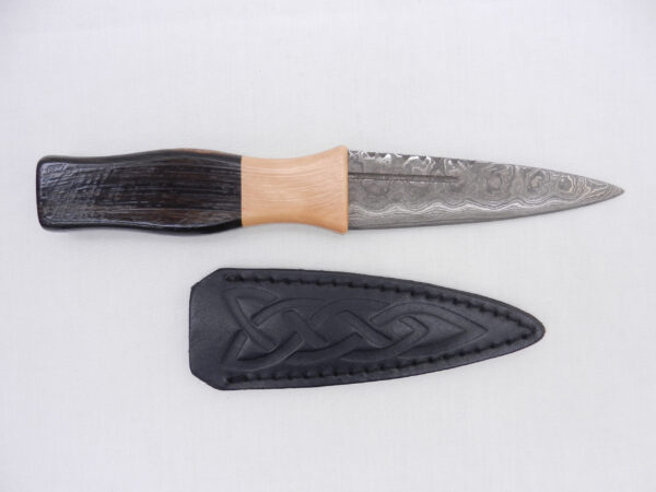 Damascus Steel Sgian Dubh in African Ebony and Hawthorn - sharpened, Scottish gift, wedding gift, groom gift, mens gift