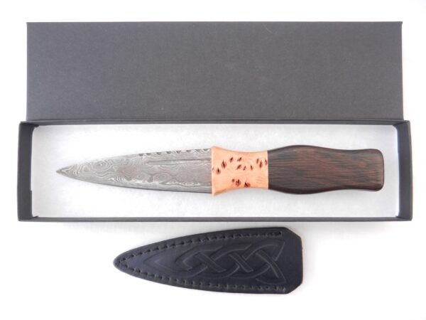 il_fullxfull.3702742861_8zlu Damascus Steel Sgian Dubh in African Blackwood and Burr Wych Elm Sapwood, Scottish gift, wedding gift, groom gift, mens gift
