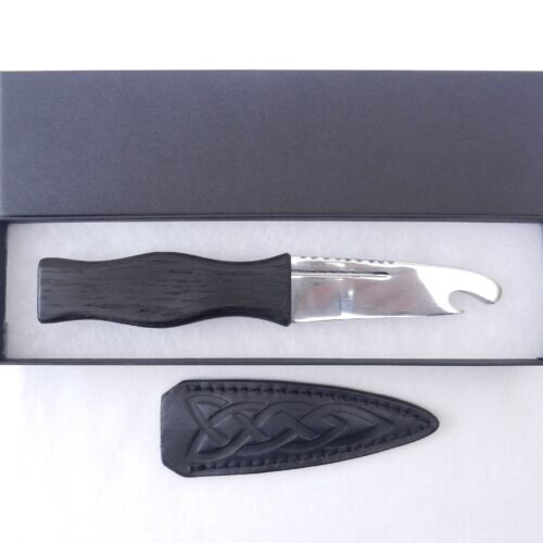 Scottish Bog Oak Sgian Brew Bottle Opener with Leather Sheath