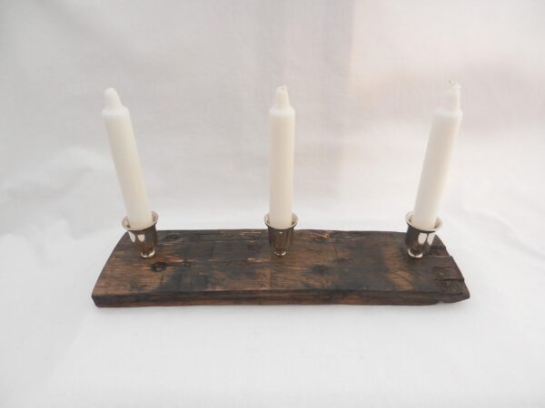 il_fullxfull.6400709306_8ilf Oak Whisky Cask Stave Candle Holder: Triple Candle Gift