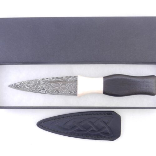 Damascus Steel Sgian Dubh: African Blackwood & Red Deer Antler Kilt Knife