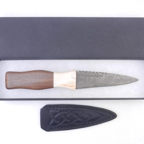 Damascus Steel Sgian Dubh in Scottish WalnutRed Deer Stag Antler and Laburnum, antler gift, wedding gift, groom gift, mens gift