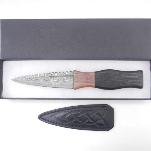 Bog Oak and Walnut Damascus Sgian Dubh - sharpened