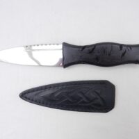 Scottish Sgian Dubh: Black Burr Wych Elm Knife with Leather Sheath