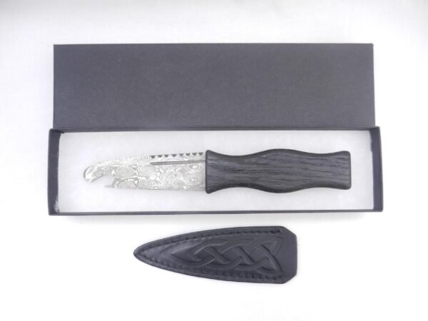 il_fullxfull.6951018187_fwjc Damascus Steel Sgian Brew Bottle Opener: Scottish Bog Oak & Oak Handle
