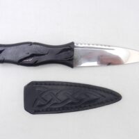 Scottish Sgian Dubh: Black Burr Wych Elm Knife with Leather Sheath