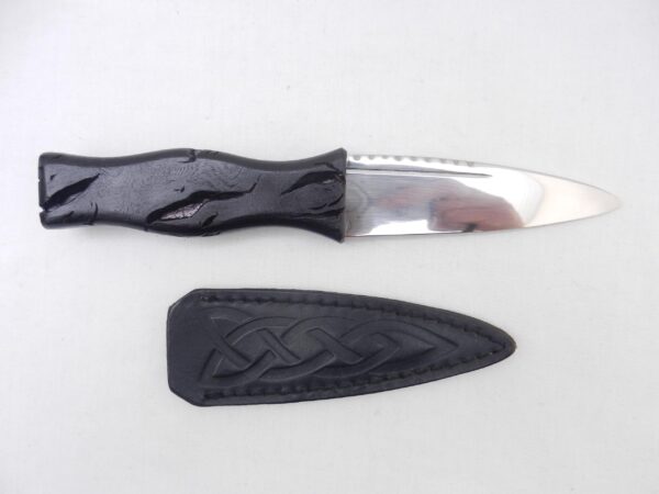 Scottish Sgian Dubh: Black Burr Wych Elm Knife with Leather Sheath