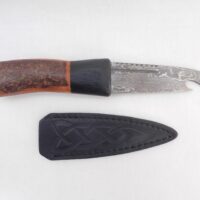 Natural Blackthorn Damascus Sgian Brew with local Bog Oak and Brazilian Purpleheart centre