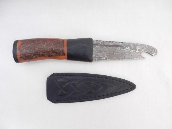 Natural Blackthorn Damascus Sgian Brew with local Bog Oak and Brazilian Purpleheart centre