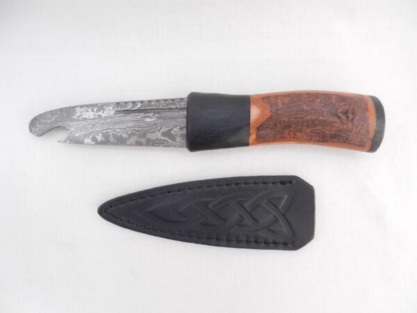 Natural Blackthorn Damascus Sgian Brew with local Bog Oak and Brazilian Purpleheart centre