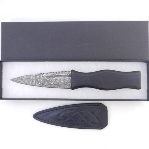 Damascus Steel Sgian Dubh in Scottish Bog Oak & Oak