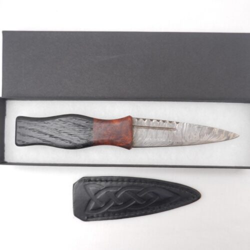 Bog Oak and Desert Ironwood Burr Damascus Steel Sgian Dubh- sharpened, Scottish gift, Scottish, wedding gift, groom gift, mens gift