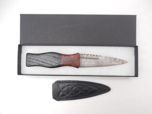 Bog Oak and Desert Ironwood Burr Damascus Steel Sgian Dubh- sharpened, Scottish gift, Scottish, wedding gift, groom gift, mens gift