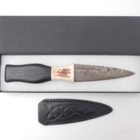 Scottish Bog Oak Sgian Dubh: Damascus Steel Blade, Antler Handle