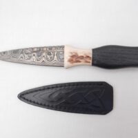 Scottish Bog Oak Sgian Dubh: Damascus Steel Blade, Antler Handle
