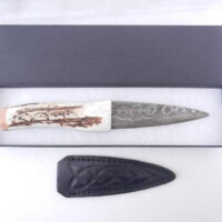 Scottish Red Deer Antler and Burr Wych Elm sapwood Damascus Sgian Dubh