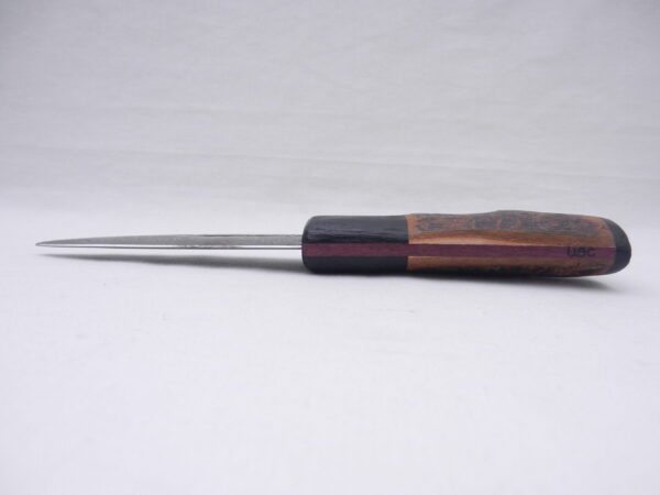 DSCN3118 Natural Blackthorn Damascus Sgian Dubh with Bog Oak and Brazilian Purpleheart centre