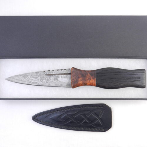 DSCN3137 Bog Oak and Desert Ironwood Burr Damascus Steel Sgian Dubh- sharpened