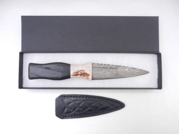 DSCN3246 Scottish Bog Oak and Natural Antler Damascus Sgian Dubh