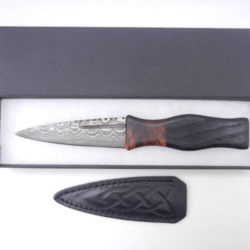 DSCN3253 Bog Oak and Desert Ironwood Burr Damascus Steel Sgian Dubh- sharpened