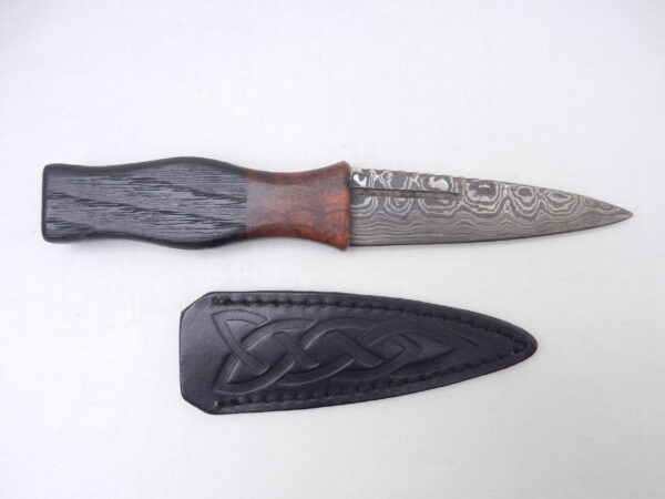 DSCN3255 Bog Oak and Desert Ironwood Burr Damascus Steel Sgian Dubh- sharpened